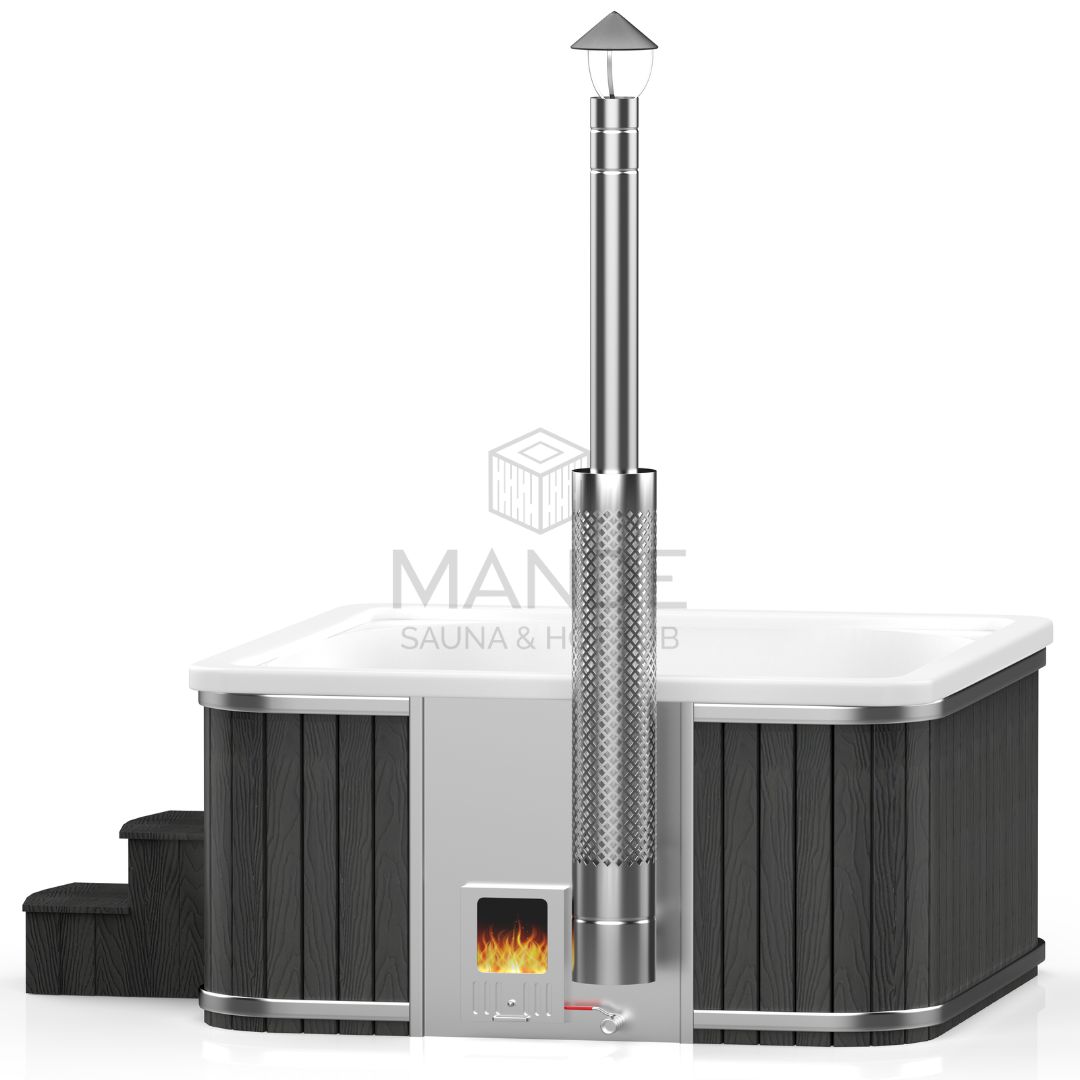 Acrylic square hot tub (integrated heater) 245×245 – WPC plastic cladding